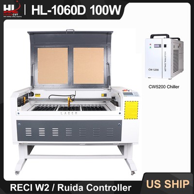 39''x24'' HL-1060D 100W CO2 Laser Cutter Engraving Machine CW5200 Chiller RDC6445