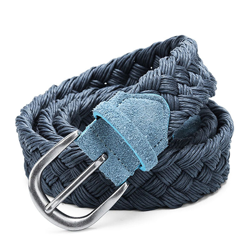 Men Women Braided Elastic Woven Waist Belt Waistband Pin Buckle Steel Durable