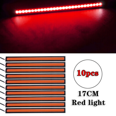 10Pcs Red 12V LED Strip DRL Daytime Running Lights Fog COB Car Lamp Waterproof