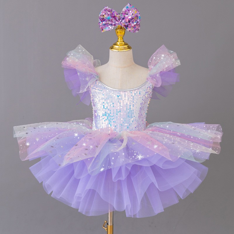 Kinder Ballett Aufführungs Kleid Pailletten Tüll Rock Prinzessin Tanzkostüm