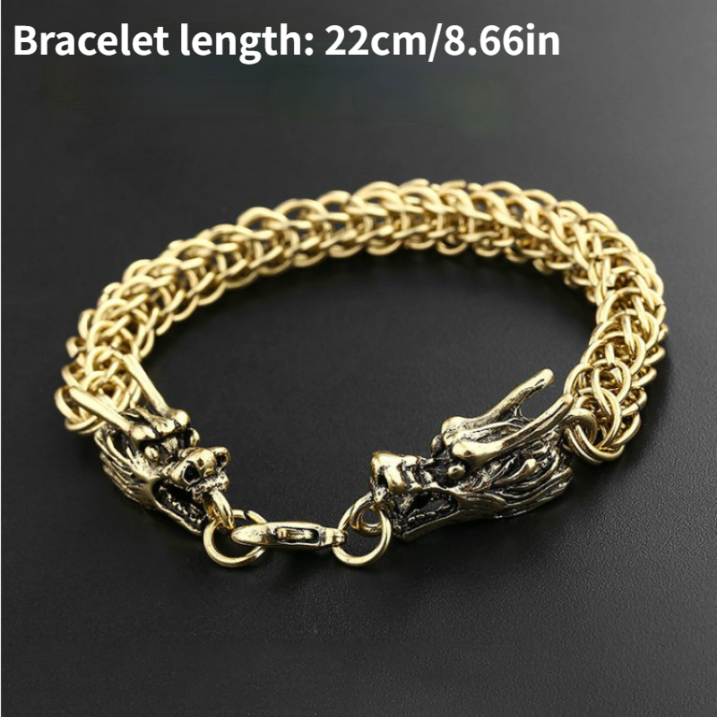 Herren Chinesisch Doppelt Drachenkopf Armband Legierung Geschnitzter Hahn Gothic