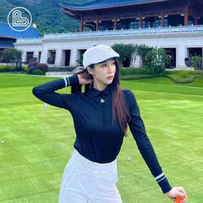 Women's Leisure Polo Spring Long-Sleeve Elastic T-shirt Slim Fit Sports Top