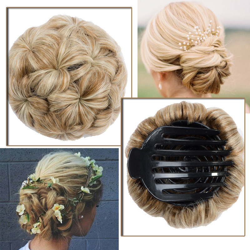 Flower Wavy Curl Hair Bun For Ladies Women Wedding Updo Chignon
