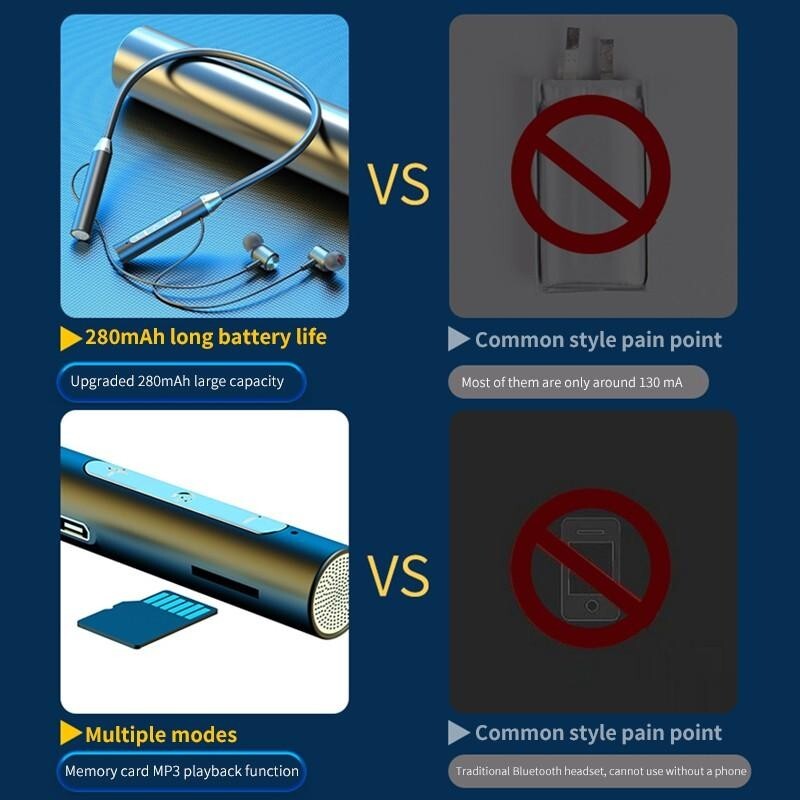 New Bluetooth Neckband Wireless Headphones Mic Headset Stereo Earbuds Earphone