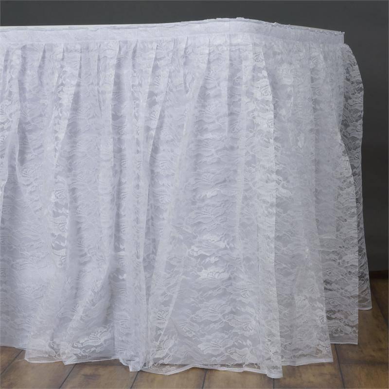 White 14 feet Lace Polyester TABLE SKIRT Tradeshow Wedding Catering Decorations