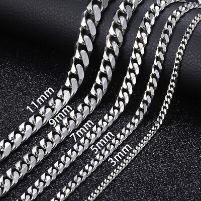 16-36INCHES Silver Stainless Steel Curb Cuban Chain Necklace Choker Jewelry HOT 