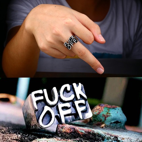 Women Men Stainless Steel Letter FUCK-OFF Cool Gothic Punk Biker Finger Rings