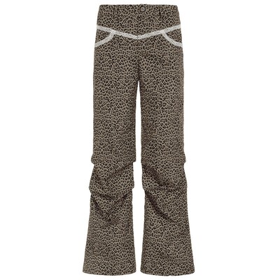 American vintage lace lace patchwork skinny leopard print slacks low-rise pants
