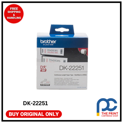 3x Brother DK-22251 Red & Black on White Continuous Film Roll 62mm x 15.24m