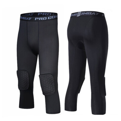 Men's Knee Pads Protector Leggings 3/4 Compression Basketball Sports Tight Pants