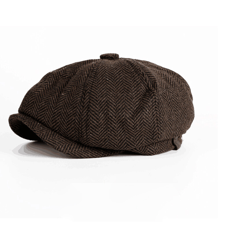 Peaky Blinders Hat Newsboy Flat Cap Herringbone Tweed Cotton Baker Boy Gatsby