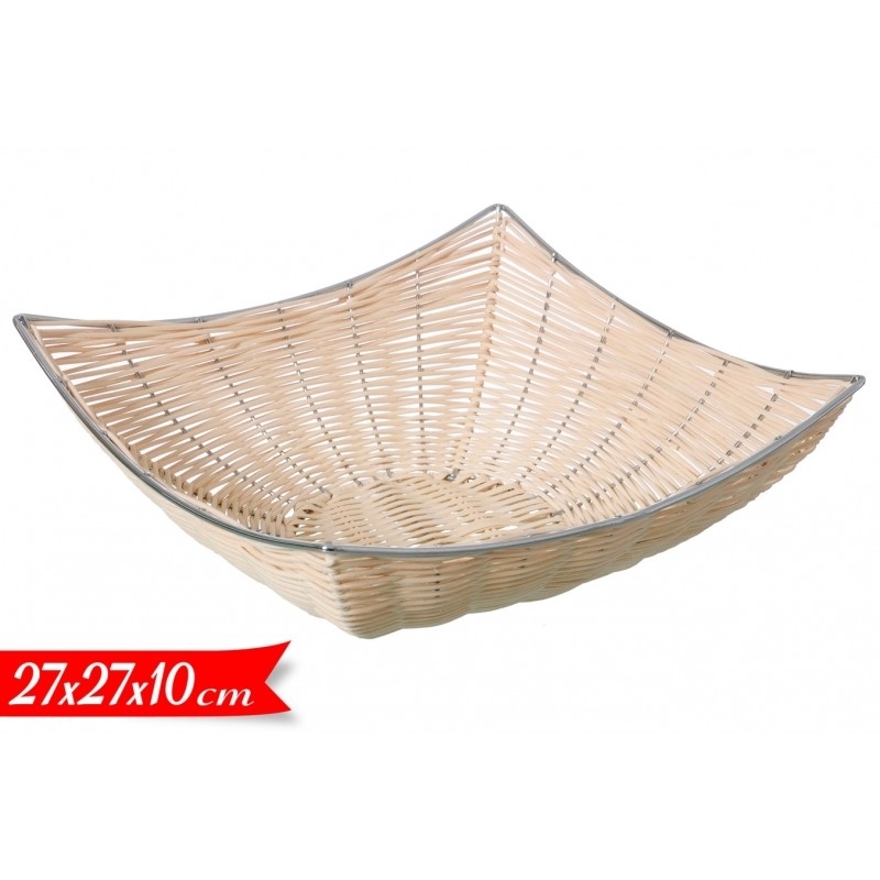 Cestino Quadrato Rattan In Acciaio E Vimini Accessorio Cucina 27x27x10cm dfh