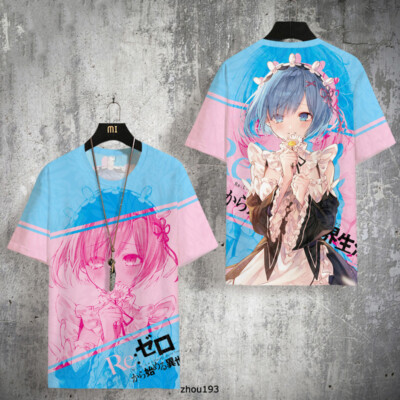 Summer Tops Re:Zero Rem Ram Men Anime Cosplay Basic Short Sleeve T-shirt Tee Z02