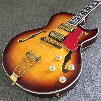 Sunburst Byrdland Electric Guitar Quilted Maple Top Veneer Hollow Gold Hardware