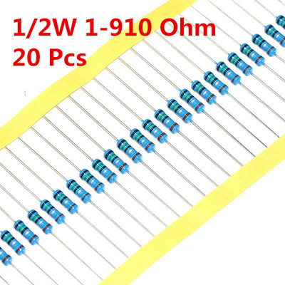 20Pcs 1/2W 0.5W Metal Film Resistor 1% 100R 120R 150R 180R 470R 220R 1-910 Ω Ohm