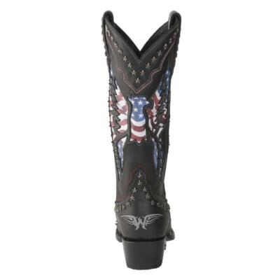 Pre-owned Old Glory American Lane Ladies  Flag Jet Black Snip Toe Boots Lb0414a