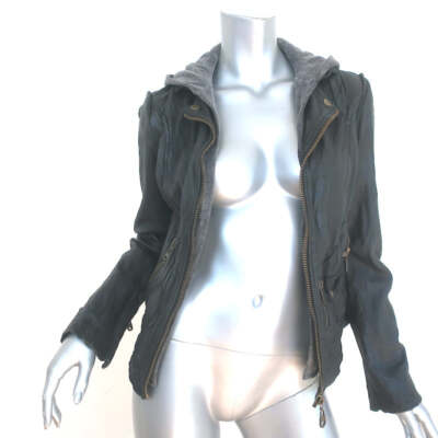 Pre-owned Doma Zip-out Hood Leather Jacket Black Size 0