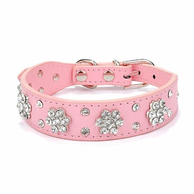 US Pet Dog Cat Collar Diamante Leather Puppy Necklace Bling Crystal Studded