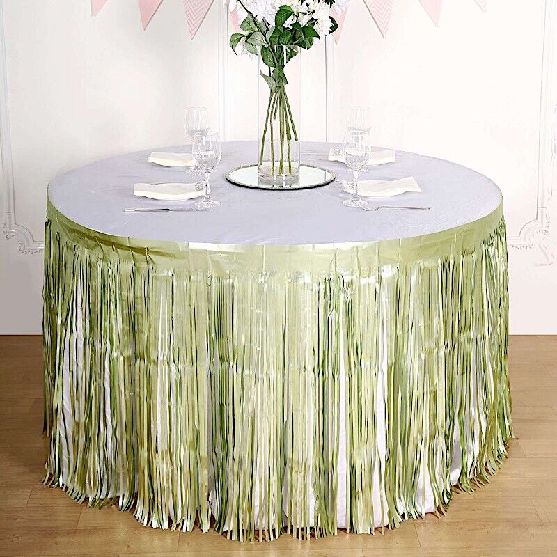 29" x 9 feet MATTE SAGE GREEN Metallic Foil Fringe Table Skirt Home Decoration