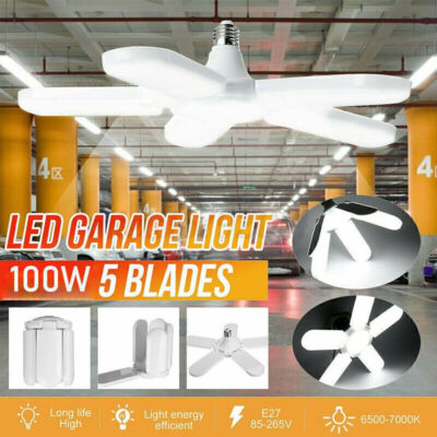 100W LED Garage Light Work Shop 5 Leaves Ceiling Lights Deformable 30000LM Bulb