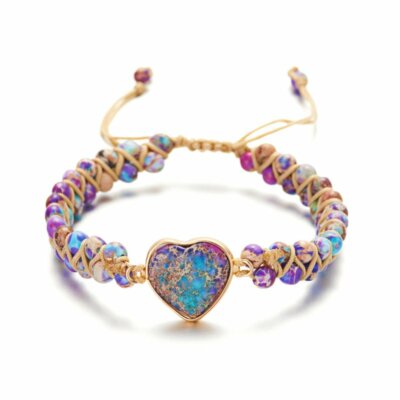 7 Chakra Natural Stone Heart Leather Bracelets Yoga Jewelry Women Men Handmade