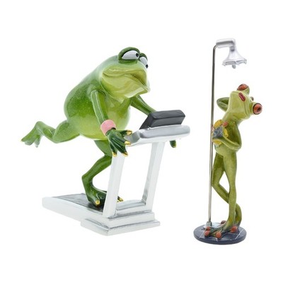 Detailed Funny Frogs on Treadmill Resin Figurine For Garden Or Indoor Plant
