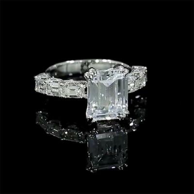 3Ct Emerald Cut Simulated Diamond Milgrain with Accent Ring White Gold Plated