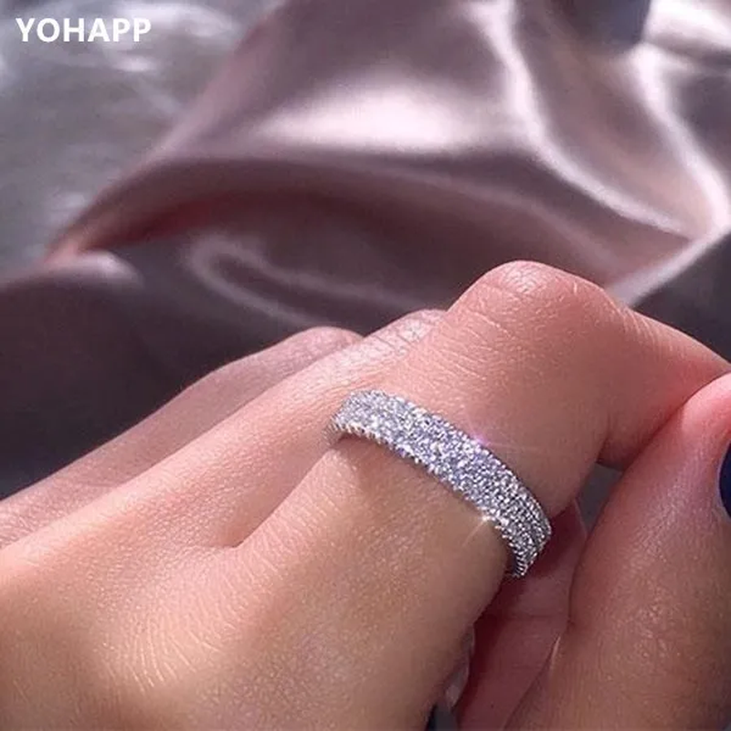YOHAPP Exquisite Fashion Silver Ring Natural White Sapphire Charming Diamond Infinity Jewelry Christmas Annviersary Gift Rings Proposal Bridal Engagement Wedding Band for Women Size 5-11