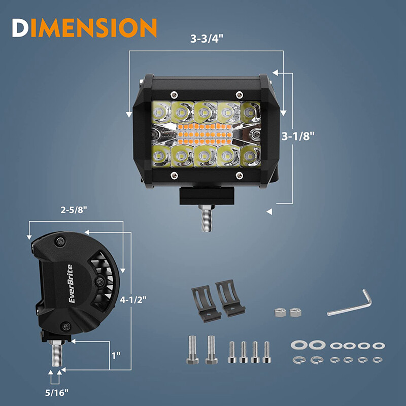 EverBrite 2PCS 4-Inch Led Pods 60W Off Road Light Pods 6 Mode White Amber Strobe