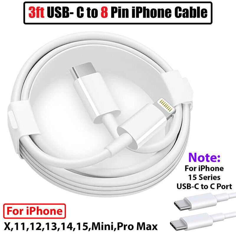 For Apple iPhone 15 14 13 12 11 X XR 8 7 6 Charger Cable 3f6ft 20W Power Adapter