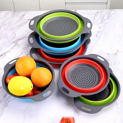 Folding Silicone Drain Basket Collapsible Fruit Vegetable Strainer Colander