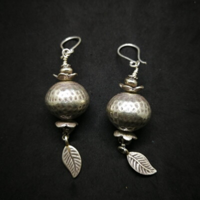 Fine 925 Silver Earrings Vintage Asian Bali Styles Craft Bead Dangles 70 mm