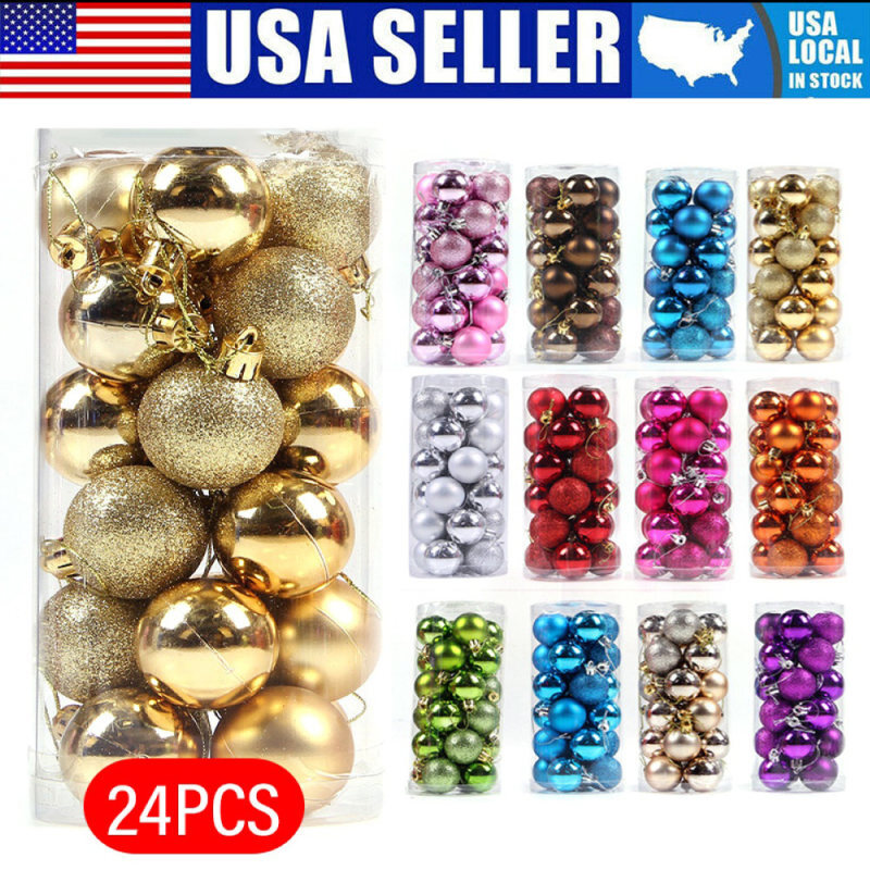 US Christmas Hang Balls Xmas Tree Ornaments Hanging Ball Shatterproof 24Pack/Box