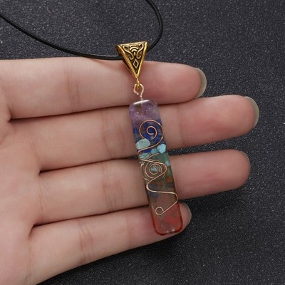 7 Chakra Natural Stone Energy Pendant Necklace Yoga Reiki Healing Balance Gifts