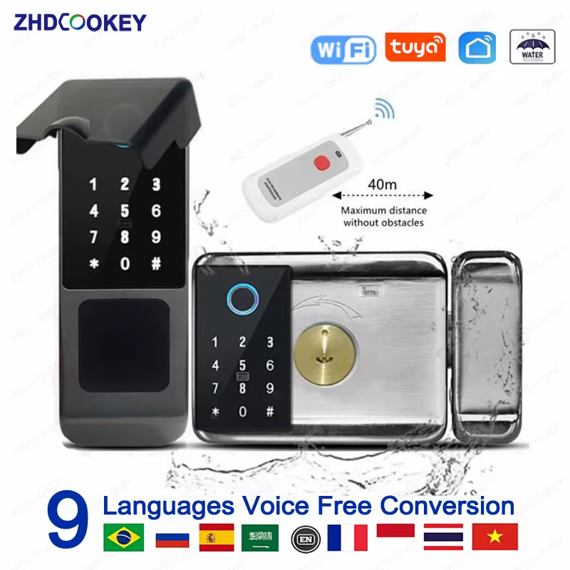 Outdoor Waterproof Smart Lock Fingerprint Tuya Wifi Electronic Lock with Remote