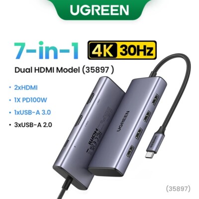 UGREEN USB C HUB 7-in-1 Dual HDMI 4K Type C PD 100W USB3.0 For iphone Macbook PC