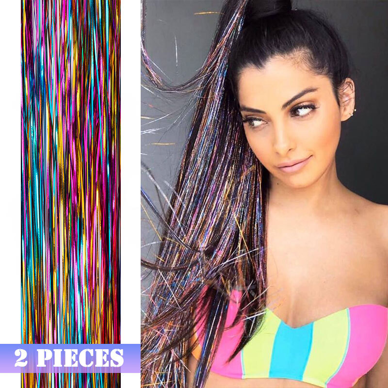 Colored Hair Tinsel Strands Hair Extensions For Braids Dazzle Heat