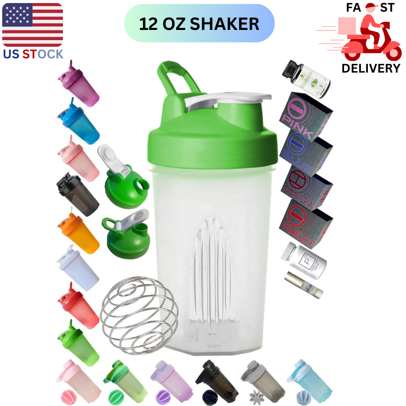 12 Oz Small Clear Shaker Bottle With Measurement Mark & Whis