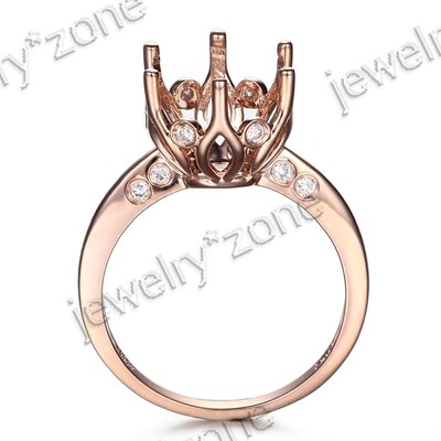 10-11mm Round Cut Semi Mount Natural Diamonds Ring Setting Solid 14k Rose Gold