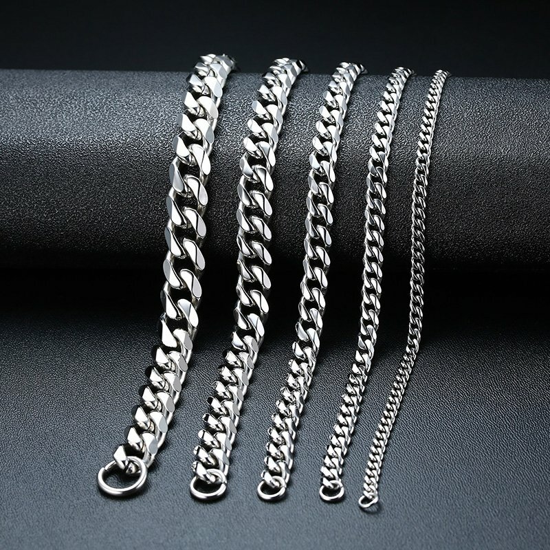 Mens Chain 3/5/7/9/11mm Stainless Steel Bracelet Curb Cuban Link Necklace 7-36" 