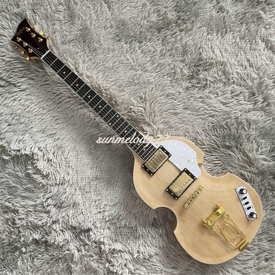 6 String Violin Shape Electric Guitar Hollow Body Tailpiece Bridge Gold Hardware