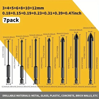 High-Efficiency Universal Drill Bit Set: 5/7 Pieces For Glass And Woodwork New