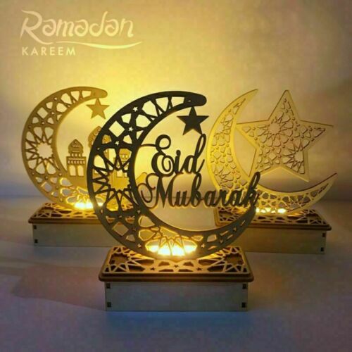 Muslimische Dekoration Ornament Mond Stern LED Holz Plaque Ramadan Eid Mubarak