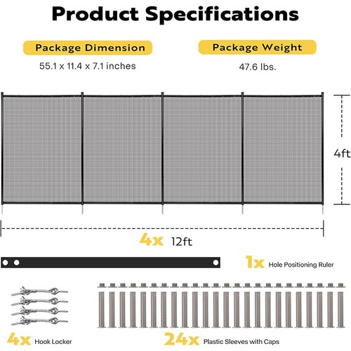 Swimming Pool Fence 4FT x 48FT, 320GSM Teslin Mesh Removable for Inground Pools