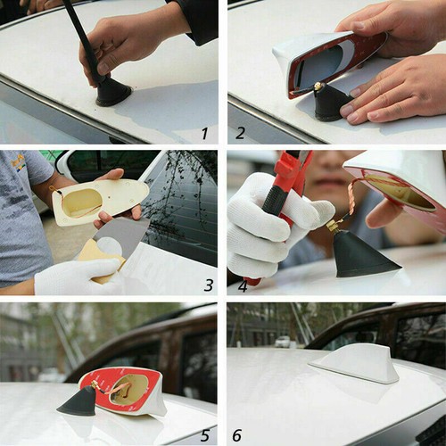 White Pearl Shark Fin Roof Antenna Aerial FM/AM Radio Signal Decor Car Universal