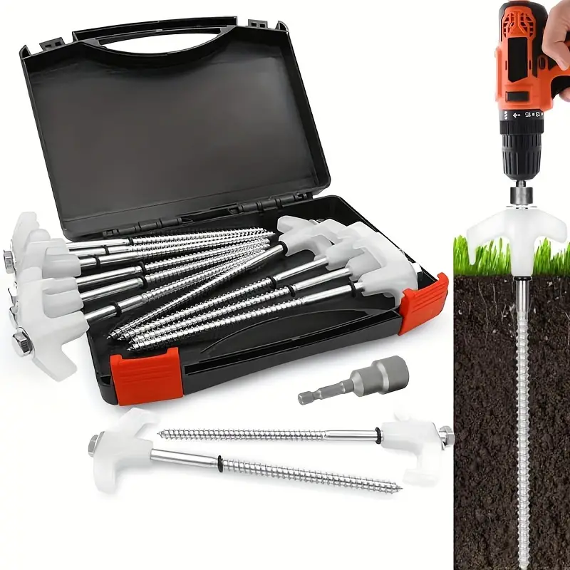 12 Pack Tent Stakes Heavy Duty 10 Inch Screw in Tree Stake Kits Tent Pegs Cam...