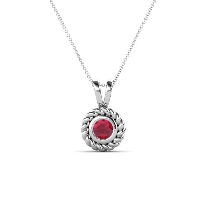 Pre-owned Trijewels Ruby 1/4 Ct Rope Edge Bezel Set Solitaire Necklace 14k Gold 16 " Chain Jp:223259 In Red