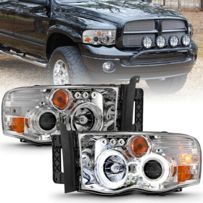 ANZO Projector Headlights w Halo Chrome Clear Amber for 2002-2005 Dodge Ram 1500