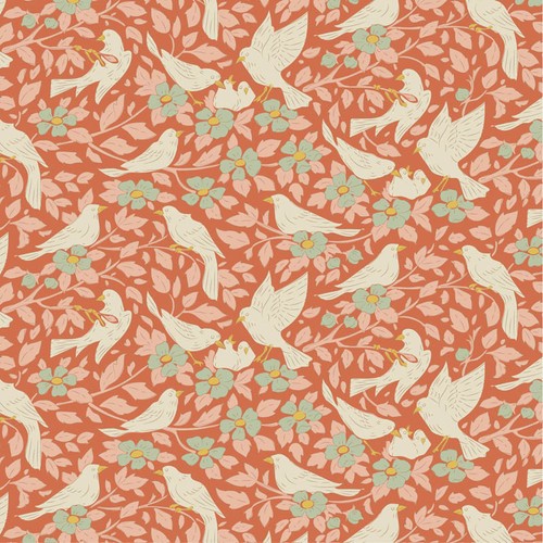Quilting Patchwork Fabric TILDA Songbird Ava Coral 50x55cm FQ