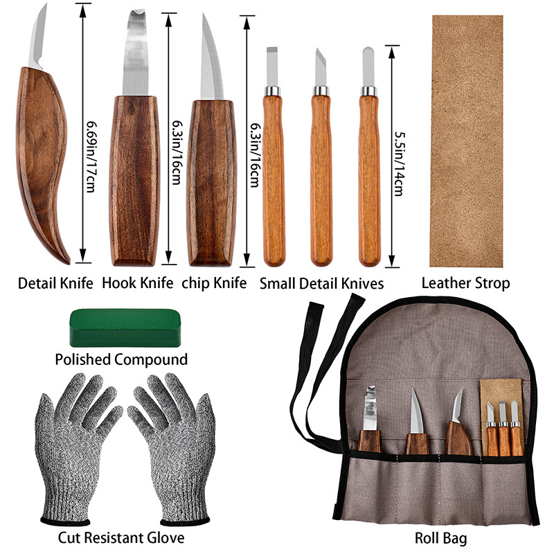 10Pcs Wood Carving Knives Set Woodworking Spoon Kit Whittling Carpenter Tools